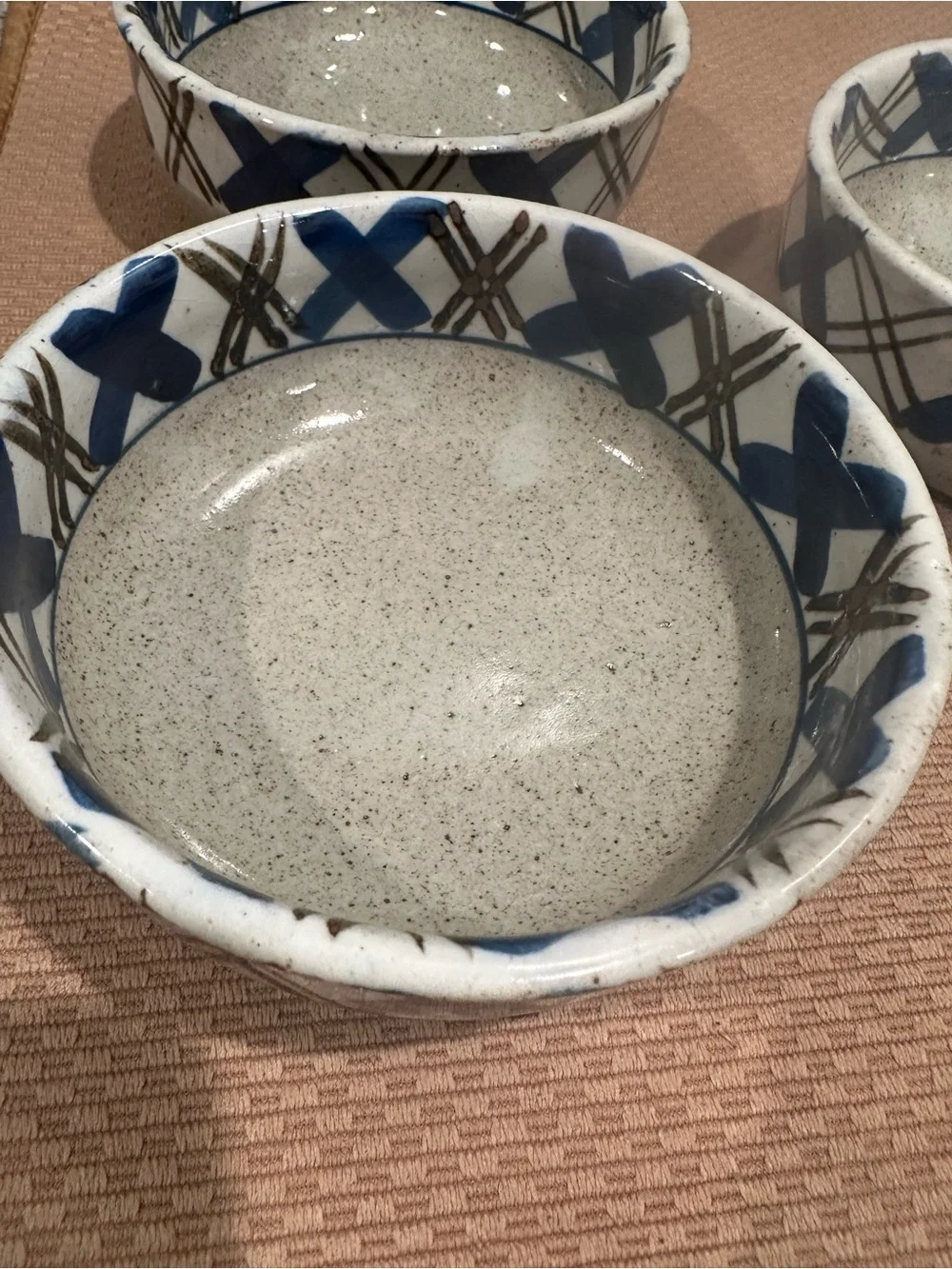 Vintage Otagiri Stoneware - Hand Painted Blue Criss Cross